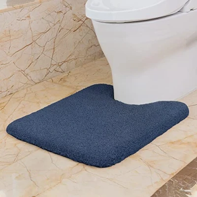 Image of VANZAVANZU Non Slip Toilet Mat Thickened Pedestal for Absorbent Ultra Soft Bathroom Rug Fluffy Microfiber Bath Mat, Quick drying, Machine Washable 50 x 60cm U Shape (Navy Blue)