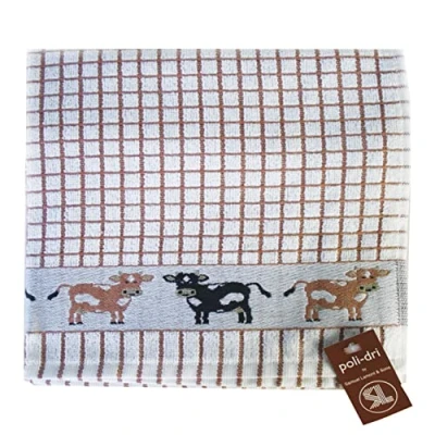 Image of Samuel Lamont &amp; Sons Poli Dri Jacquard Tea Towel Brown Cows, Size 50cm x 70cm, 100% Cotton Terry Towelling , Ultra absorbent Super Soft, Machine Washable, Brown, One