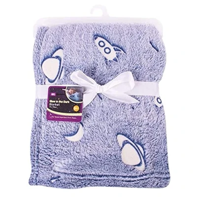Image of Baby Blanket Fleece Glow in Dark Soft 70 x 90 cm for Crib Pram Boys Girls Cot Bed Swaddle Shawl Wrap Toddler Snuggle by E&amp;A Distribution Limited (Blue)