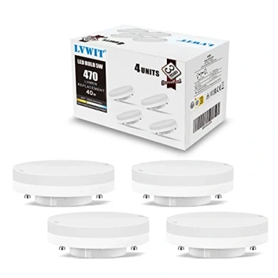 Image of LVWIT 5W GX53 Led Bulb,Kitchen Under Cabinet Lighting,Outdoor Light LED,GX53 Spot Lights Bulbs,GX53 Warm White 3000K,220 240V,470 Lumens,Replace 40W(Non Dimmable,4PCS)