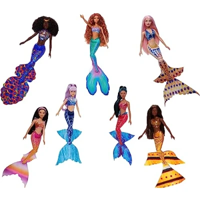 Image of ​Disney the Little Mermaid Ultimate Ariel Sisters 7 Pack Set, Collection of Fashion Dolls, Toys Inspired by Movie, HLX18