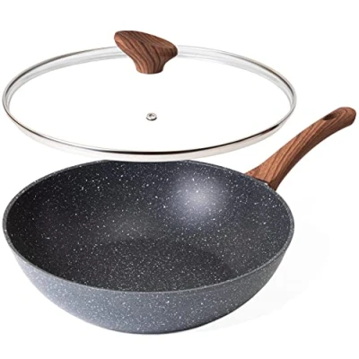 Image of nuovva Induction Non Stick Wok Pan Deep Stir Fry with Lid 28cm Frying Base