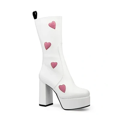 Image of LAMODA Women&#039;s Game of Love Ankle Boot, White Pink Heart, 8 UK