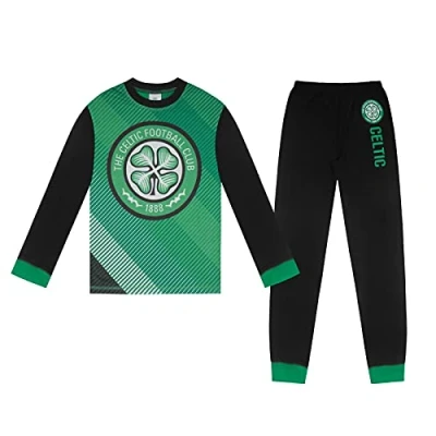 Image of Celtic FC Boys Pyjamas Long Sublimation Official Football Gift Black 13 14 Years