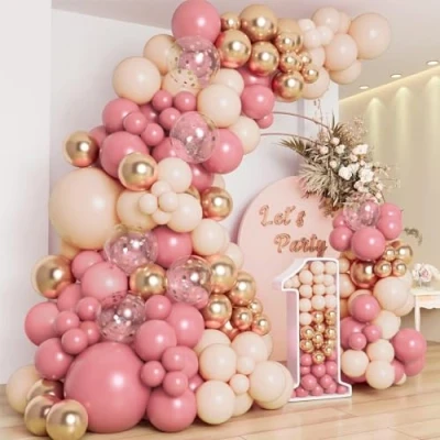 Image of Blush Pink Balloon arch Kit, Birthday Balloons for Women with Balloons, Soft Orange and Gold ballon Party, Baby Shower Decorations Girl,Bridal Shower, Wedding