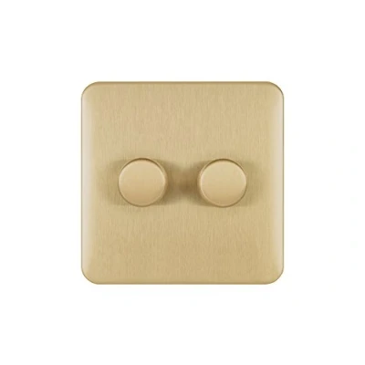 Image of Schneider Electric Lisse Screwless Deco Double Universal 2 Way Dimmer Light Switch, 250W/VA, GGBL6022CSBS, Satin Brass