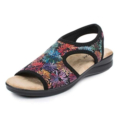 Image of Aerosoft ladies&#039; sandal stretch 05, light, all round (Flower black, uk_footwear_size_system, adult, women, numeric, medium, numeric_6)