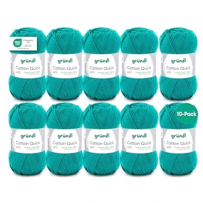 Image of Gründl Cotton Quick Plain Knitting Yarn/Crochet Yarn (Colourful 100% Oeko Tex Certified, Needle Size: 3 4) 10 x 50g Emerald Green