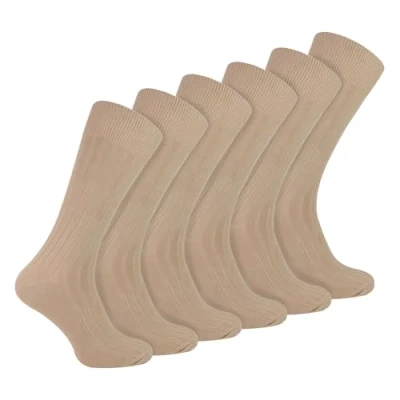 Image of 6 Pairs Multipack Mens Ribbed Dress Socks Sock Snob Breathable Crew Cotton (6 11, Beige)