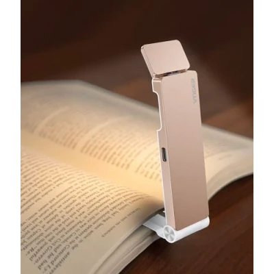 Image of VTIGER Reading Light, USB Rechargeable Book Light for in Bed,Foldable Clip on LED Booklight, 3 Amber Colors &amp; 4 Brightness Dimmable,Long Lasting Portable Bookmark Lamp Lovers, Kids