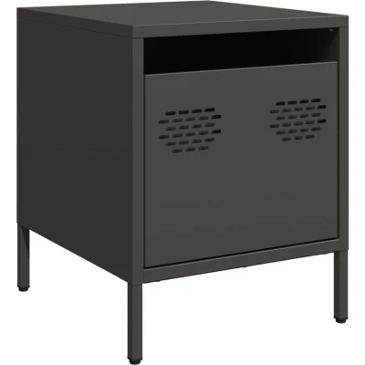 Image of vidaXL Bedside Cabinet Nightstand Black Steel Industrial Night Table with Ample Storage Space, Modern Drawer Ideal for Bedroom, Living Room, Study 35 x 39 43.5 cm