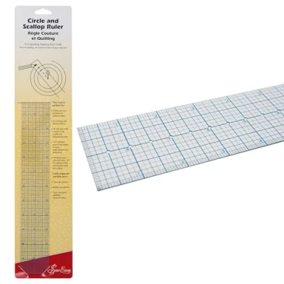 Image of Sew Easy Circle Scallop Ruler Quilting &amp; Patchwork Rule for Applique Sewing, Transparent Acrylic Non Slip