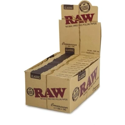 Image of RAW Connoisseur 1 1/4 Medium Size Papers + Tips Box (24x) Attention: No King Papers!