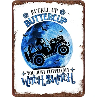 Image of Dreacoss Buckle Up Buttercup You Just Flipped My Witch Switch Fun Tin Sign for Home Office Coffee Bar Club Pub Metal Decoration Housewarming Gift Women Men 5.5x8 Inch