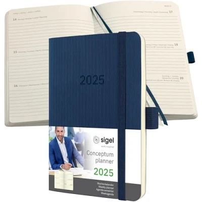 Image of SIGEL C2533 Conceptum Weekly Planner 2025, Approx. A6, Dark Blue, softcover, 2 Pages = 1 Week, 176