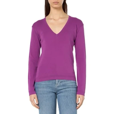 Image of United Colors of Benetton Women&#039;s V Neck Jersey M/L 1091d4625 Sweater, Purple 007, S