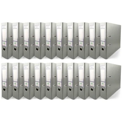 Image of Netuno 20x Folder Lever Arch Folders Grey 2 Ring Binder Ekobox Organiser 8 cm 3,15 inch A4 Wide Cardboard for Office Shelf Desk