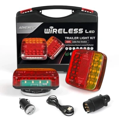 Image of AOHEWEI Wireless Trailer Rear Lights Magnetic LED Towing Tail Set, 12V Rechargeable Cable Free Lamps E11 Approved Waterproof for Lorry, Caravan, Truck