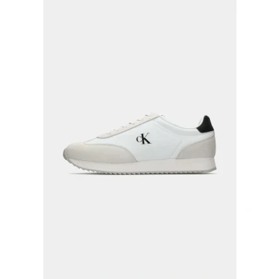 Image of Calvin Klein Men’s Retro Leather Lace up Runner Trainers, White (Bright White/Black), 8
