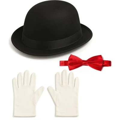 Image of Mega_Jumble® World Book day Victorian Nanny Steampunk MARY POPPINS (Hat + Bow Tie Gloves) Fancy Dress Costume Accessories