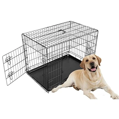 Image of FoxHunter 36&quot; 36 Inch Pet Dog Puppy Cat Training Cage Crate Carrier Metal Folding With TWO Doors and Tray Large Black New FH PT04