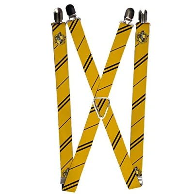 Image of Buckle Down Boys&#039; Suspenders Hufflepuff Crest/Stripe Yellow/Black, Multi, One Size