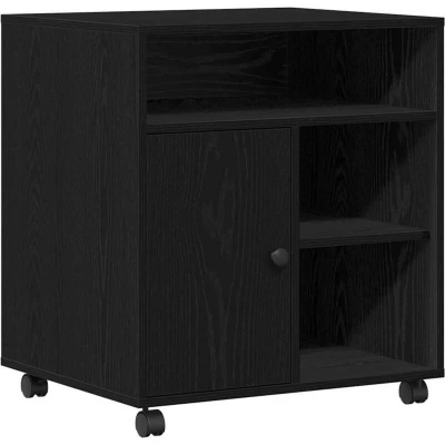 Image of vidaXL Printer Stand with Wheels Black Oak 60x50x67 cm