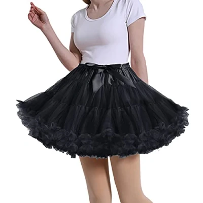 Image of MeiLiMiYu Women&#039;s Petticoat Skirt Adult Puffy Tutu Layered Ballet Tulle Pettiskirts Dress Costume Underskirt, Black, One Size