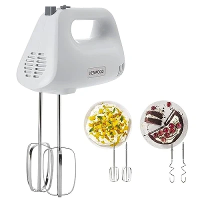 Image of Kenwood Hand Mixer,Electric Whisk, 5 Speeds, Stainless Steel Kneaders and Beaters for Durability Strength, 450 W, HMP30.A0WH, White