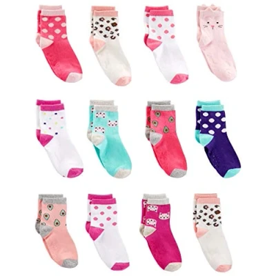 Image of Simple Joys by Carter&#039;s 12 Pack Sock Crew, Animal Print/Avocados/Cat/Dots, 4 5 Years (Pack of 12)