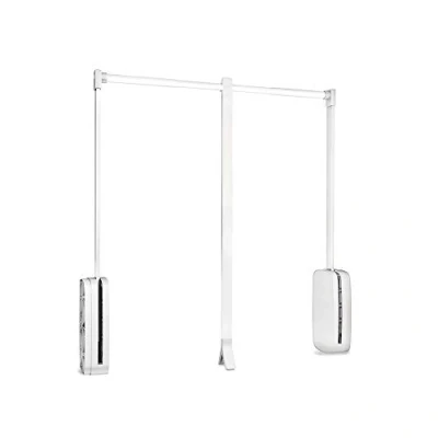 Image of Emuca hanging, pull down wardrobe rail lift, adjustable width 450 600mm (17,7 23,6 inch), white colour, Steel and plastic