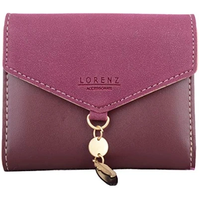 Image of Womens Faux Leather Tri Fold Money/Coin/Credit Card Purse/Holder Burgundy