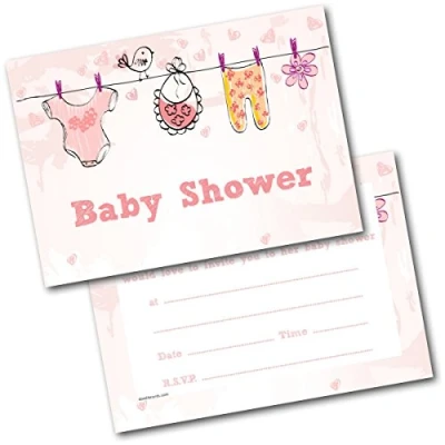 Image of Doodlecards Baby Shower Invites Clothes Pink Invitations Pack of 20 Postcards and Envelopes
