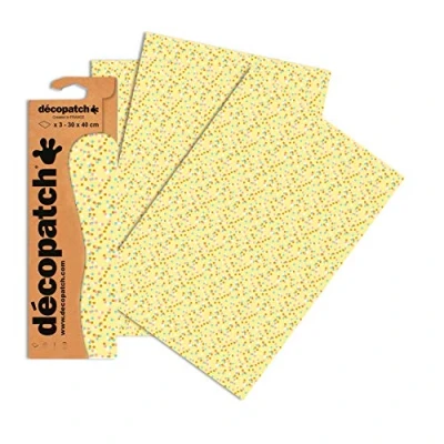 Image of Décopatch Ref C746O Yellow Pastel Dotted Pattern Paper Pack Each Sheet 30 x 40cm, of 3 Sheets Best Used With Décopach Glue &amp; Varnish,