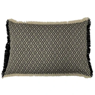 Image of Paoletti Tangier Woven Rectangular Fringed Feather Filled Cushion Black Polycotton One Size
