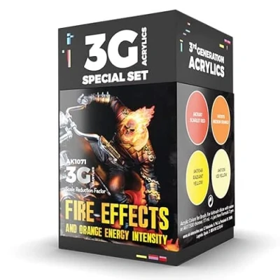 Image of AK Interactive 3G Wargame Color Acrylic Paint Set Fire Effects and Orange Energy Intensity (AK1071)
