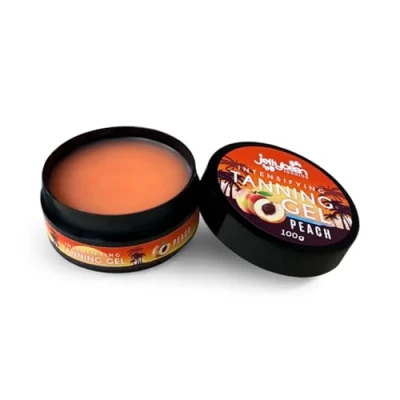 Image of Jellybean Tanning Intensifying Gel 100g, Peach Scent Sunbed &amp; Outdoor Accelerator with Cocoa Butter, Coconut Oil Vitamin E Achieve a Deep Natural Tan Ingredients