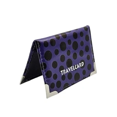 Image of AlezyB 1x Bus Pass Holder Dotted Purple Travel Card, Credit Card and ID for Men Women Soft Leather, Cases &amp; Money Organisers