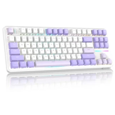 Image of ATTACK SHARK X87 80% Wireless Mechanical Keyboard,BT5.0/2.4G/USB C Hot Swap Gasket Gaming Keyboard,5 Layer Padding,RGB Backlit,4000mAh Battery,Pre lubed Linear Switch,OEM PBT Keycap for PC/MAC Purple