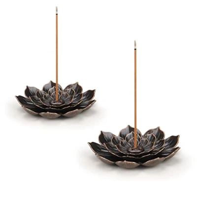 Image of SLKIJDHFB Lotus Incense Holder Brass Stick Cone Coil Burner with Detachable Ash Catcher for Home Office Yoga Meditation 2Pcs