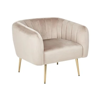 Image of Beliani Modern Glam Round Back Armchair Decorative Velvet Golden Legs Taupe Laconia