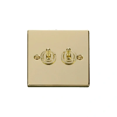 Image of Click Deco 2 Gang Way 10AX Toggle Switch Polished Brass
