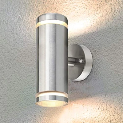 Image of Long Life Lamp Company Exterior Outdoor Up Down Wall Light IP65 Transparent Diffuser Stainless Steel ZLC308 Use with LED GU10 Bulb Only