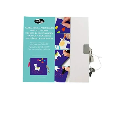 Image of Maildor Ref GB020O White Diary to Customise 18 x 17cm, Padlock Supplied with 2 Keys for Securing, Clairefontaine Paper Decorate Pens, Pencils