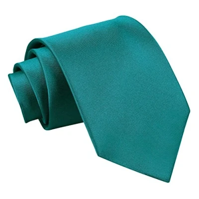 Image of DQT Plain Glossy Satin Polyester Wedding Classic Neck Tie for Men in Teal