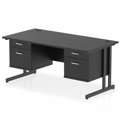 Image of Impulse 1600x800 Desk Black/Black Cantilever Leg 2x2 Drawer Fixed Ped