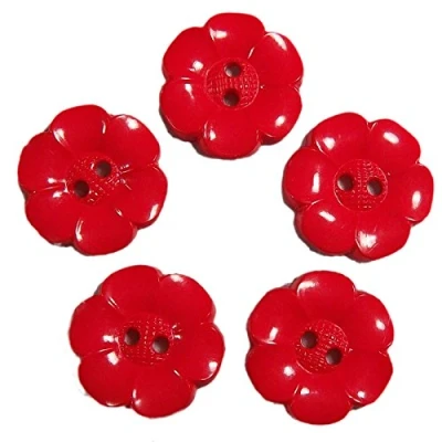 Image of Large Daisy Flower Feature Buttons 38mm Pack of 5 (Red)