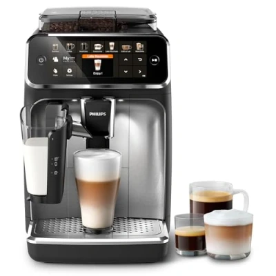 Image of Philips 5400 Series Bean to Cup Espresso Machine LatteGo Milk Frother, 12 Coffee Varieties, 4 User Profiles, Intuitive Display, Silver (EP5446/70)