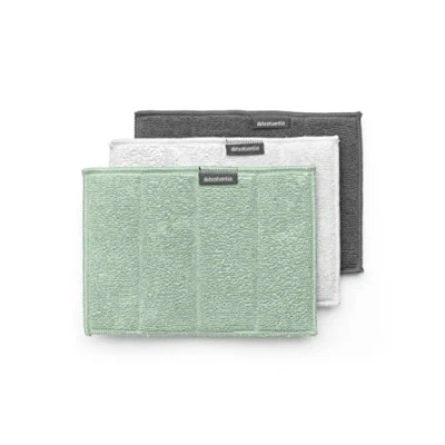 Image of Brabantia Sinkside Microfibre Cleaning Pads Sponge &amp; Machine Washable Absorbs 7 Times its Own Weight for Dishes, Counters Mirrors Set of 3 Jade Green