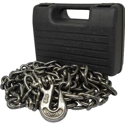 Image of BARGAINS GALORE® 14ft Heavy Duty Recovery Tow Towing Chain Foot Grab Hooks With Carry Case Ideal For Farmers Truckers And Contractors Double Ended